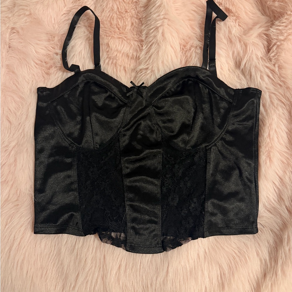 Black Satin Bustier Crop Top - Women Intimates & Sleepwear